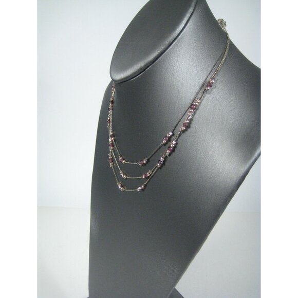 Sterling Silver Glass Beaded Triple Strand Necklace 16 Inch Choker 925 Israel - Picture 9 of 12